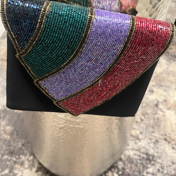 Vintage 💎1980s 💎Jewell toned beaded Art 💎Deco evening cross body bag 💎 - Picture 3 of 17